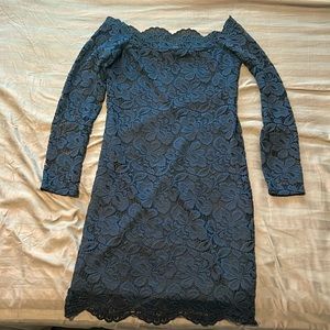 H&M Navy blue lace off the shoulder mini dress
